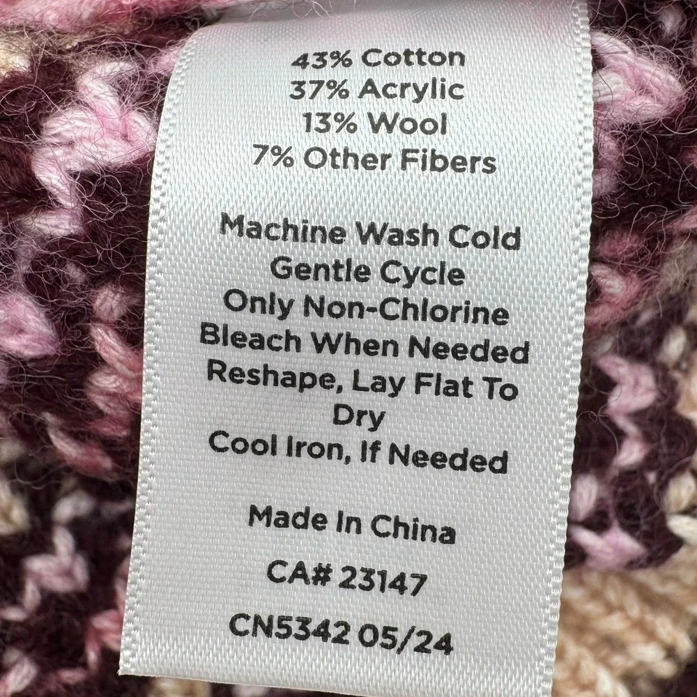 TALBOTS Women's 1X Purple Pink Tweed Crewneck Cardigan Sweater Knit Button Front